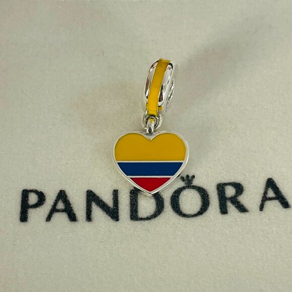 Pandora Colombia Flag Charm Heart Bead Charm Travel Pendant S925 Sterling Silver - Picture 1 of 4